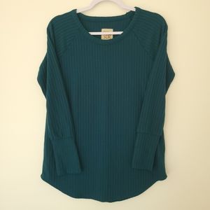 Chaser Green Waffle Knit Themal Basic Long Sleeve‎ Tee M